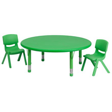 45'' Round Green Plastic Height Adjustable Activity Table Set with 2 Chairs [FLF-YU-YCX-0053-2-ROUND-TBL-GREEN-R-GG]