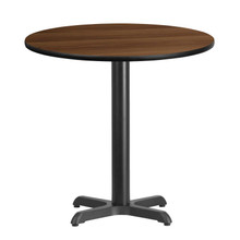 30'' Round Walnut Laminate Table Top with 22'' x 22'' Table Height Base [FLF-XU-RD-30-WALTB-T2222-GG]