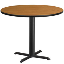 42'' Round Natural Laminate Table Top with 33'' x 33'' Table Height Base [FLF-XU-RD-42-NATTB-T3333-GG]