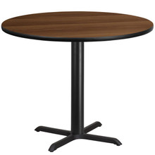 42'' Round Walnut Laminate Table Top with 33'' x 33'' Table Height Base [FLF-XU-RD-42-WALTB-T3333-GG]