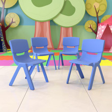 4 Pack Blue Plastic Stackable School Chair with 13.25'' Seat Height [FLF-4-YU-YCX-004-BLUE-GG]