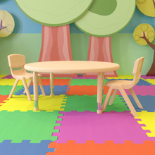 45" Round Natural Plastic Height Adjustable Activity Table Set with 2 Chairs [FLF-YU-YCX-0053-2-ROUND-TBL-NAT-R-GG]