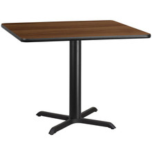 42'' Square Walnut Laminate Table Top with 33'' x 33'' Table Height Base [FLF-XU-WALTB-4242-T3333-GG]