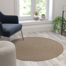 4 Foot Round Braided Design Natural Jute and Polyester Blend Indoor Area Rug [FLF-CI-19-3694-4-GG]