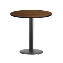 30'' Round Walnut Laminate Table Top with 18'' Round Table Height Base [FLF-XU-RD-30-WALTB-TR18-GG]