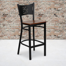 HERCULES Series Black Coffee Back Metal Restaurant Barstool - Cherry Wood Seat [FLF-XU-DG-60114-COF-BAR-CHYW-GG]