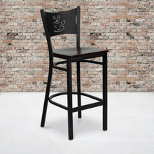 HERCULES Series Black Coffee Back Metal Restaurant Barstool - Mahogany Wood Seat [FLF-XU-DG-60114-COF-BAR-MAHW-GG]