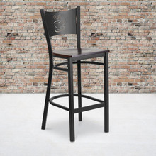 HERCULES Series Black Coffee Back Metal Restaurant Barstool - Walnut Wood Seat [FLF-XU-DG-60114-COF-BAR-WALW-GG]