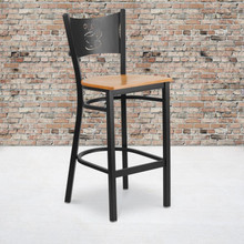 HERCULES Series Black Coffee Back Metal Restaurant Barstool - Natural Wood Seat [FLF-XU-DG-60114-COF-BAR-NATW-GG]