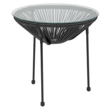 Valencia Oval Comfort Series Take Ten Black Rattan Table with Glass Top [FLF-TLH-094T-BLACK-GG]