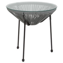 Valencia Oval Comfort Series Take Ten Grey Rattan Table with Glass Top [FLF-TLH-094T-GREY-GG]