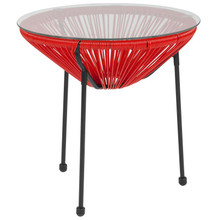 Valencia Oval Comfort Series Take Ten Red Rattan Table with Glass Top [FLF-TLH-094T-RED-GG]
