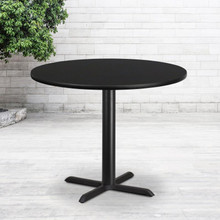 42'' Round Black Laminate Table Top with 33'' x 33'' Table Height Base [FLF-XU-RD-42-BLKTB-T3333-GG]