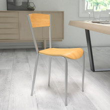 Invincible Series Silver Metal Restaurant Chair - Natural Wood Back & Seat [FLF-XU-DG-60217-NAT-GG]