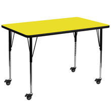 Wren Mobile Wren 36''W x 72''L Rectangular Yellow HP Laminate Activity Table - Standard Height Adjustable Legs [FLF-XU-A3672-REC-YEL-H-A-CAS-GG]