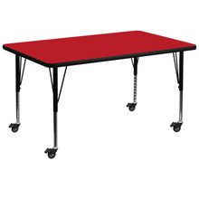Wren Mobile 36''W x 72''L Rectangular Red HP Laminate Activity Table - Height Adjustable Short Legs [FLF-XU-A3672-REC-RED-H-P-CAS-GG]