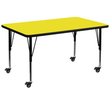 Wren Mobile 36''W x 72''L Rectangular Yellow HP Laminate Activity Table - Height Adjustable Short Legs [FLF-XU-A3672-REC-YEL-H-P-CAS-GG]