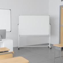 HERCULES Series 64.25"W x 64.75"H Double-Sided Mobile White Board with Pen Tray [FLF-YU-YCI-005-GG]
