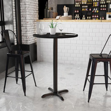 30'' Round Black Laminate Table Top with 22'' x 22'' Bar Height Table Base [FLF-XU-RD-30-BLKTB-T2222B-GG]