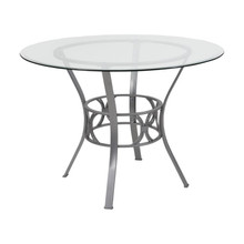 Carlisle 42'' Round Glass Dining Table with Silver Metal Frame [FLF-XU-TBG-21-GG]