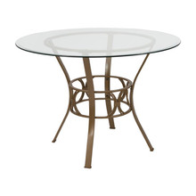 Carlisle 42'' Round Glass Dining Table with Matte Gold Metal Frame [FLF-XU-TBG-3-GG]