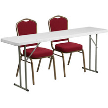 6-Foot Plastic Folding Training Table Set with 2 Crown Back Stack Chairs [FLF-RB-1872-1-GG]