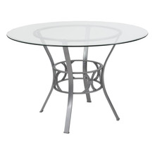 Carlisle 45'' Round Glass Dining Table with Silver Metal Frame [FLF-XU-TBG-20-GG]