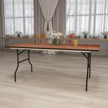 6-Foot Rectangular Wood Folding Banquet Table with Clear Coated Finished Top [FLF-XA-3672-P-GG]
