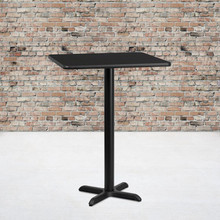 30'' Square Black Laminate Table Top with 22'' x 22'' Bar Height Table Base [FLF-XU-BLKTB-3030-T2222B-GG]