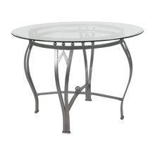 Syracuse 42'' Round Glass Dining Table with Silver Metal Frame [FLF-XU-TBG-24-GG]