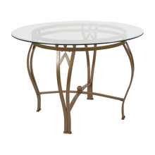 Syracuse 42'' Round Glass Dining Table with Matte Gold Metal Frame [FLF-XU-TBG-9-GG]