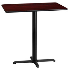 24'' x 42'' Rectangular Mahogany Laminate Table Top with 23.5'' x 29.5'' Bar Height Table Base [FLF-XU-MAHTB-2442-T2230B-GG]