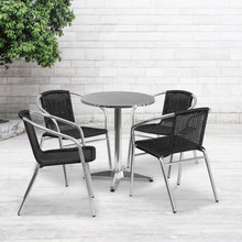Lila 23.5'' Round Aluminum Indoor-Outdoor Table Set with 4 Black Rattan Chairs [FLF-TLH-ALUM-24RD-020BKCHR4-GG]
