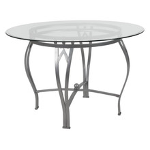 Syracuse 45'' Round Glass Dining Table with Silver Metal Frame [FLF-XU-TBG-23-GG]