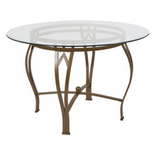 Syracuse 45'' Round Glass Dining Table with Matte Gold Metal Frame [FLF-XU-TBG-8-GG]