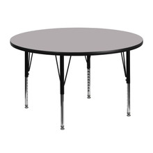 Wren 48'' Round Grey Thermal Laminate Activity Table - Height Adjustable Short Legs [FLF-XU-A48-RND-GY-T-P-GG]