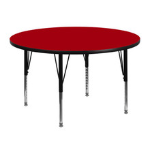 Wren 48'' Round Red Thermal Laminate Activity Table - Height Adjustable Short Legs [FLF-XU-A48-RND-RED-T-P-GG]