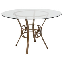 Carlisle 48'' Round Glass Dining Table with Matte Gold Metal Frame [FLF-XU-TBG-1-GG]