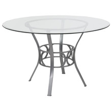 Carlisle 48'' Round Glass Dining Table with Silver Metal Frame [FLF-XU-TBG-19-GG]