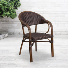 Milano Series Dark Brown Rattan Restaurant Patio Chair with Red Bamboo-Aluminum Frame [FLF-SDA-AD642003R-2-GG]