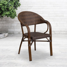 Milano Series Cocoa Rattan Restaurant Patio Chair with Bamboo-Aluminum Frame [FLF-SDA-AD642003R-1-GG]