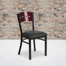 HERCULES Series Black 4 Square Back Metal Restaurant Chair - Mahogany Wood Back, Black Vinyl Seat [FLF-XU-DG-6Y1B-MAH-BLKV-GG]