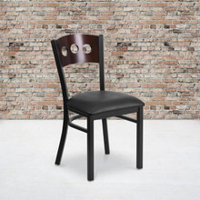 HERCULES Series Black 3 Circle Back Metal Restaurant Chair - Walnut Wood Back, Black Vinyl Seat [FLF-XU-DG-6Y2B-WAL-BLKV-GG]
