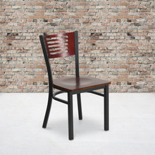 HERCULES Series Black Slat Back Metal Restaurant Chair - Mahogany Wood Back & Seat [FLF-XU-DG-6G5B-MAH-MTL-GG]