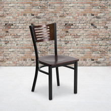 HERCULES Series Black Slat Back Metal Restaurant Chair - Walnut Wood Back & Seat [FLF-XU-DG-6G5B-WAL-MTL-GG]
