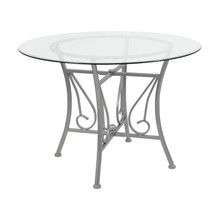 Princeton 42'' Round Glass Dining Table with Silver Metal Frame [FLF-XU-TBG-27-GG]