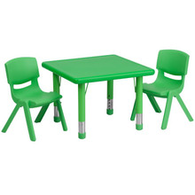 24'' Square Green Plastic Height Adjustable Activity Table Set with 2 Chairs [FLF-YU-YCX-0023-2-SQR-TBL-GREEN-R-GG]