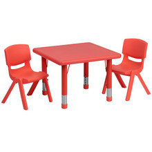 24'' Square Red Plastic Height Adjustable Activity Table Set with 2 Chairs [FLF-YU-YCX-0023-2-SQR-TBL-RED-R-GG]