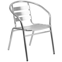 Commercial Aluminum Indoor-Outdoor Restaurant Stack Chair with Triple Slat Back and Arms