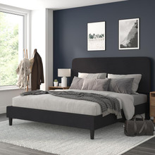 Addison Charcoal King Fabric Upholstered Platform Bed - Headboard with Rounded Edges - No Box Spring or Foundation Needed [FLF-HG-3WPB21-K04-K-BK-GG]